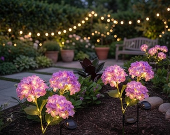 Solar Hydrangea Garden Lights – Waterproof Flower Stakes for Pathway Yard Patio
