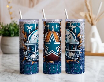 Football Helmet Tumbler Wrap: Blue Star Glitter Design (PNG Digital Download 20oz Tapered/Straight)