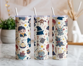 Magic School Pattern Tumbler Wrap PNG | Wizard Theme Cartoon Design | 20oz Straight & Tapered Sublimation Digital Download