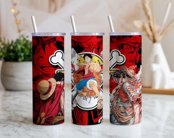 Anime Pirate Tumbler Wrap | Red Skull Emblem, 20oz (Digital Download)