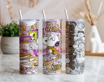 Cartoon Snoopy Tumbler Wrap | Kids Homework Design (PNG Digital Download)