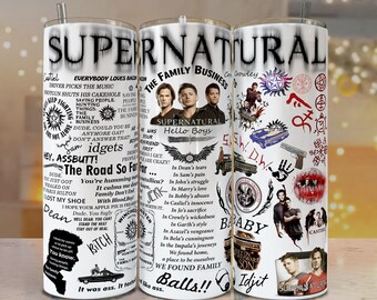 Supernatural-Themed Tumbler | Funny Quotes & Symbols | 20oz 30oz Skinny Designs | Gifts for Fans of the Show