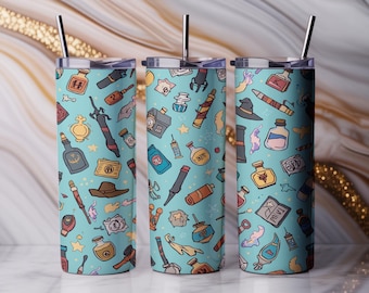 Wizard Potion Tumbler Wrap: Magical Spell Bottles, Seamless Design (PNG Digital Download)