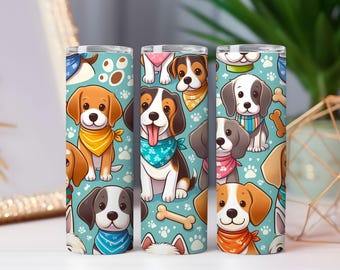 Cartoon Puppy Seamless Pattern: Pastel Dog Bandana Design (PNG)