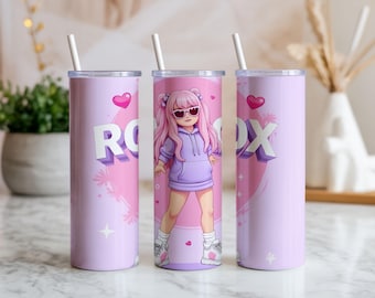 Gamer Girl Tumbler Wrap PNG | Pink Pastel Cartoon Design (Digital Download )