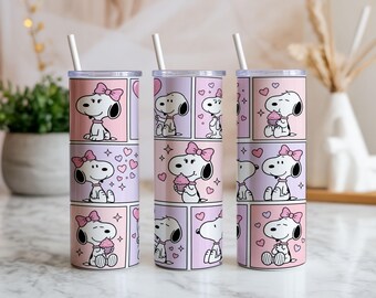 Kawaii Puppy Tumbler Wrap: Pink Bow, Hearts, Cupcake (20oz PNG Digital Download)