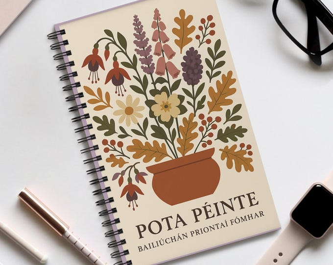 Featured listing image: Bláthanna an Fhómhair - Floral Spiral Notebook, Half Letter