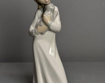Zaphir by Lladro Porcelain Figurine – Girl Holding Puppy – Vintage Spanish Hand Painted Collectible