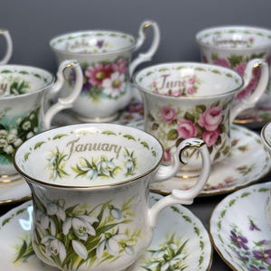Royal Albert Flower of the Month Cup and Saucer – Vintage Bone China Teacup