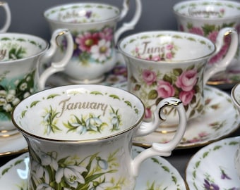 Royal Albert Flower of the Month Cup and Saucer – Vintage Bone China Teacup