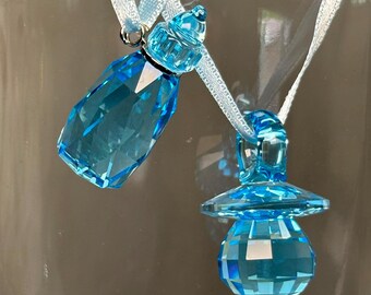 Swarovski Baby Boy Pacifier & Bottle Set | Article No. 612359 | Blue Crystal | With Box