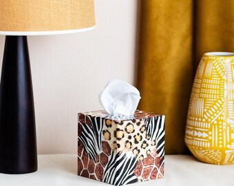 Animal Print Wooden Tissue Box Cover: Square Cube Decor