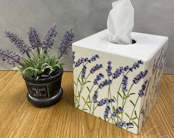 Tissue Box Cover wooden Lavender Flowers