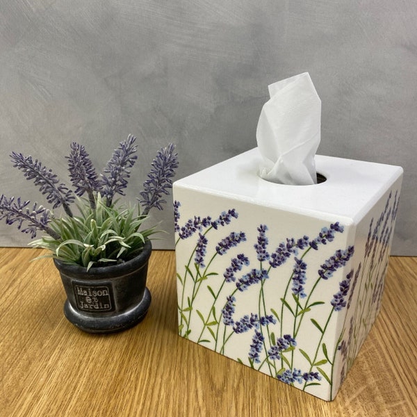 Tissue Box Cover wooden Lavender Flowers