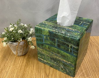 Tissue Box Cover/ Holder square wooden Monet Bridge