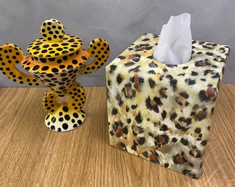 Wooden Tissue Box Cover cube  New Leopard Skin Design