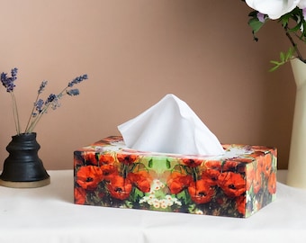 Tissue Box Cover Rectangular Poppy  wooden