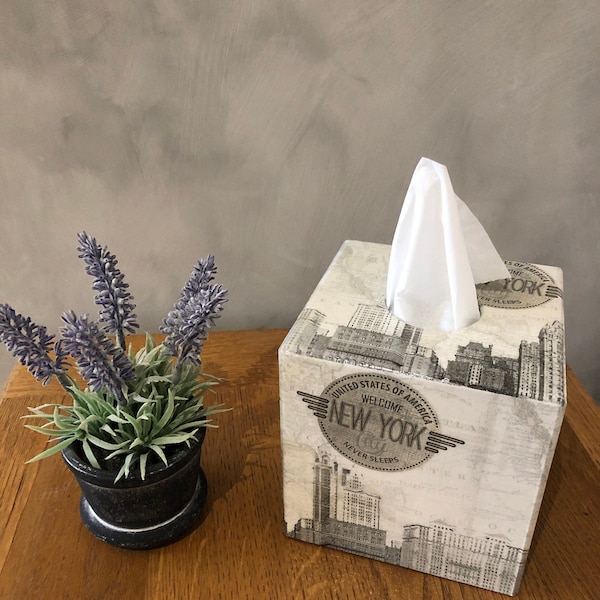 Tissue Box Cover/Holder New York wooden