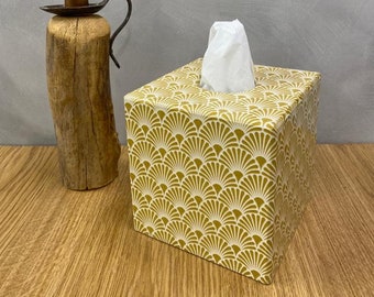 Gold Art Deco design Square wooden Tissue Box Cover mothers day gift