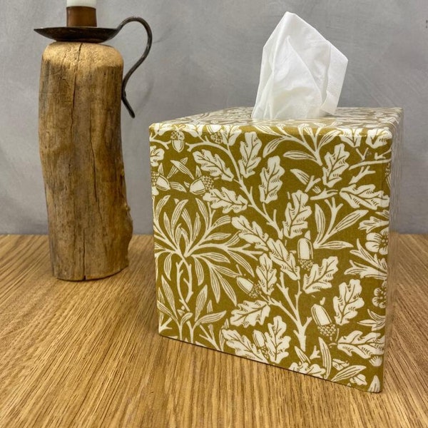 Gold Acorn Tissue box cover / Holder cube wooden