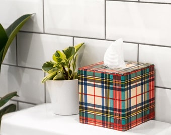 Tissue Box Cover wooden Stewart Tartan