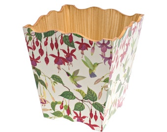 decoupage floral fabric mint green /& pink Vintage wicker bin wastepaper basket