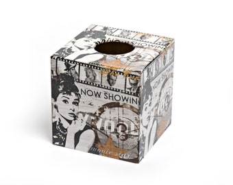 Sweetpea Tissue Box Cover cube wooden handmade in UK
