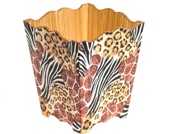 Animal Skin Waste Paper Bin Trash Can Handmade Wooden