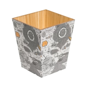 Vintage Map Waste Paper Bin Trash Can Wooden handmade in UK