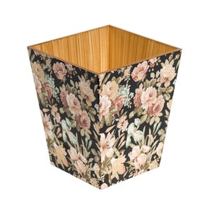 Wooden Waste Paper Bin Black Floral perfect gift.