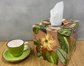 Decoupage Wooden Tissue Box Cover: Royal Monkey Floral Design
