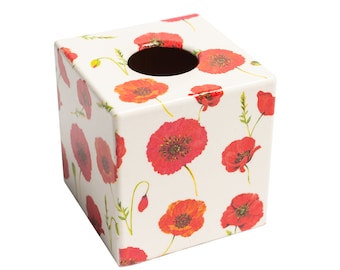 Poppy wooden tissue box cover cube Mothers Day gift