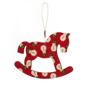 Decoração de árvore de Natal de cavalo de balanço de madeira feita à mão