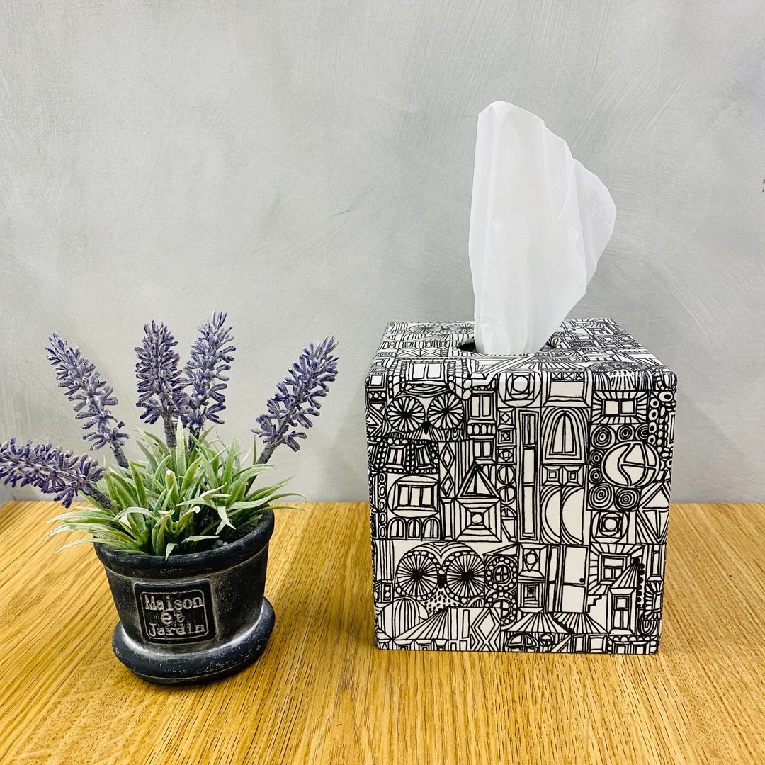 Black Abstract Wooden Tissue Box Cover/holder Cube - Etsy