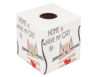 Tissue box cover/holder wooden cube/square Love cats decoupaged gift for cat lovers