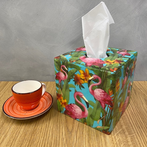 Caja de pañuelos de papel Cubierta de madera Pink Flamingo perfecto Regalo  -  México