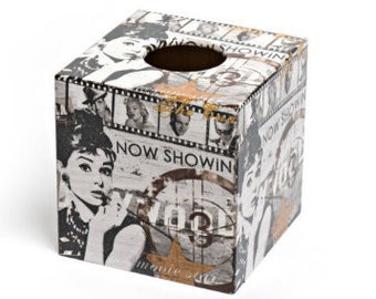 Audrey Hepburn Tissue Box Cover/ Holder square wooden gift for ladies