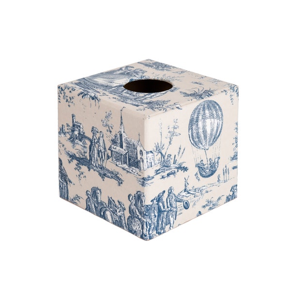 Wooden Tissue Box Cover Blue Toile handmade gift