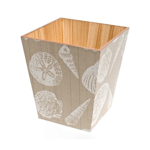 Cream Shell  Waste Paper Bin Trash Can Handmade Wooden handmade in UK