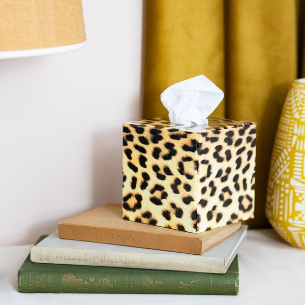 Leopard Skin Tissue Box Cover wooden square gift for Mum hotels