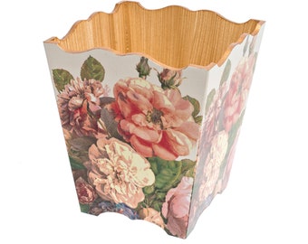 Waste Paper Bin trash Bin wooden English Rose design  gift for Mothers day
