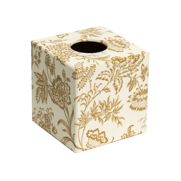 Gold Foliage Tissue Box Cover/ Holder wooden square gift for Mum