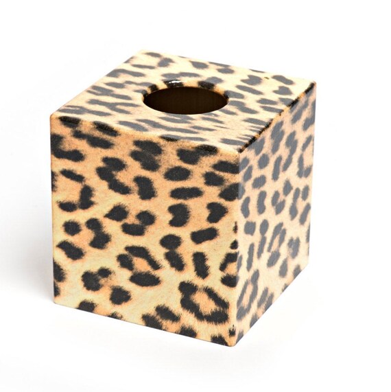 Leopard Skin Tissue Box Cover Wooden Square Gift for Mum