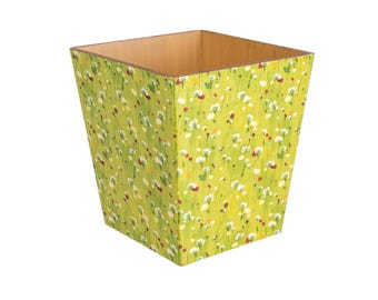 Waste Paper Bin wooden handmade Green Meadow
