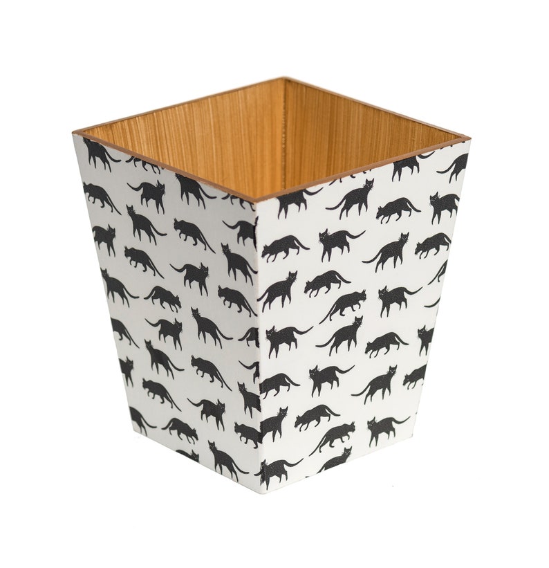 Black Cat Waste Paper Bin Trash Can Handmade Wooden Handmade Etsy