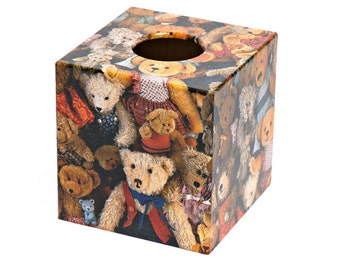 Teddy Bear design wooden Tissue box cover/ holder square