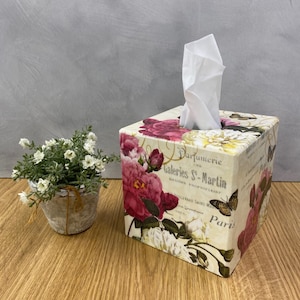 Tissue Box Cover cube wooden Paris Rose