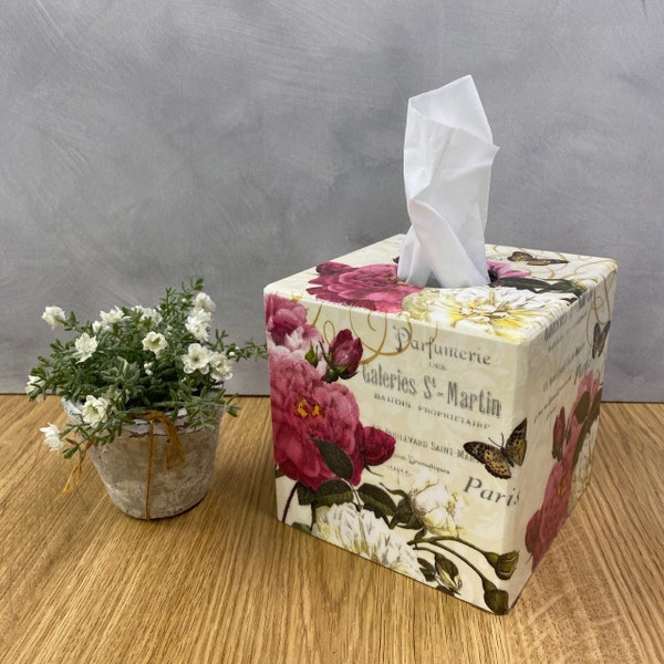 Tissue Box Cover cube wooden Paris Rose