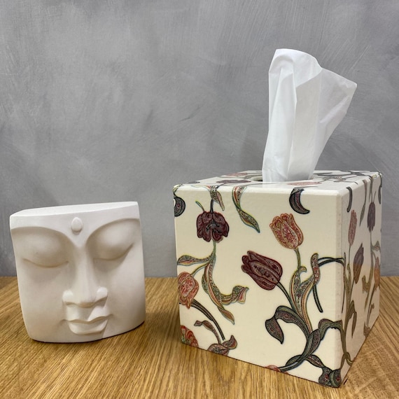 Wooden Tissue Box Cover Beige Tulips