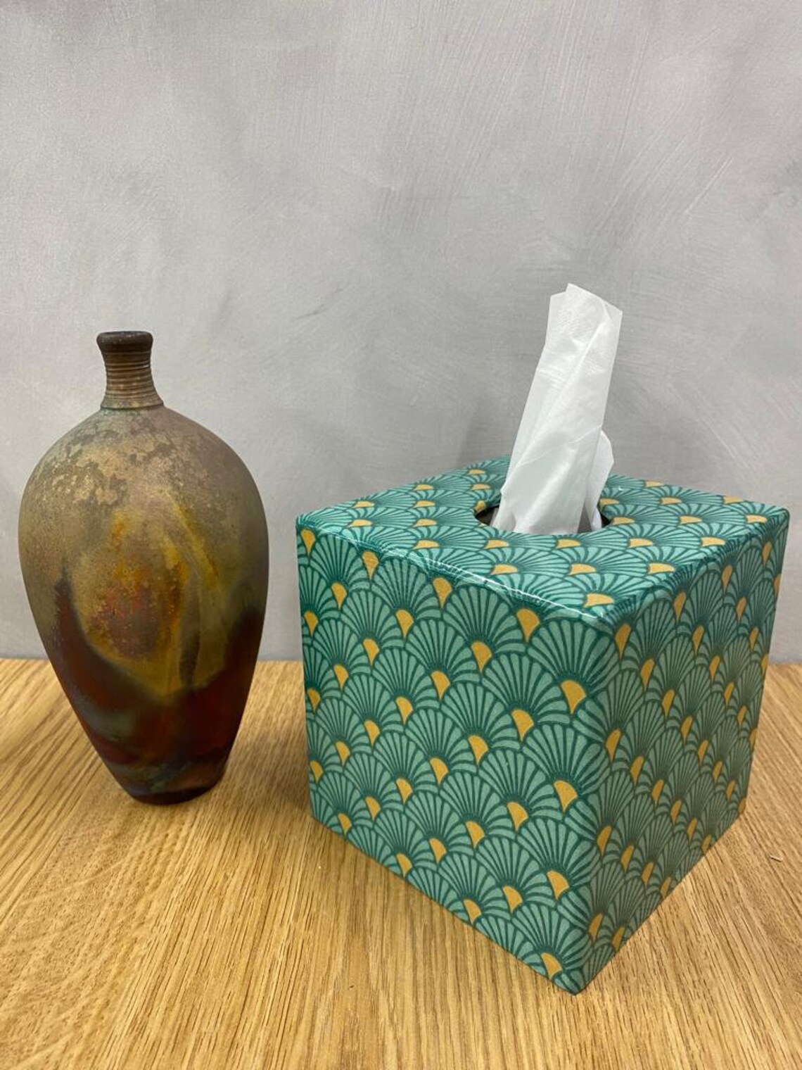 Green Art Deco Wooden Tissue Box Cover/holder Decoupaged Gift Etsy